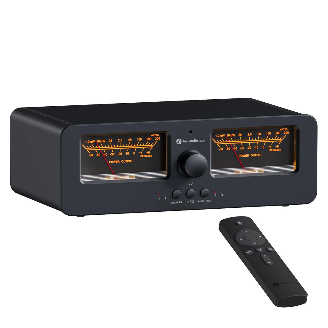 [Verbessert] Fosi Audio LC30 VU Meter Verstärker Lautsprecherwähler-Box, 2-Wege Analog-Audioschalter