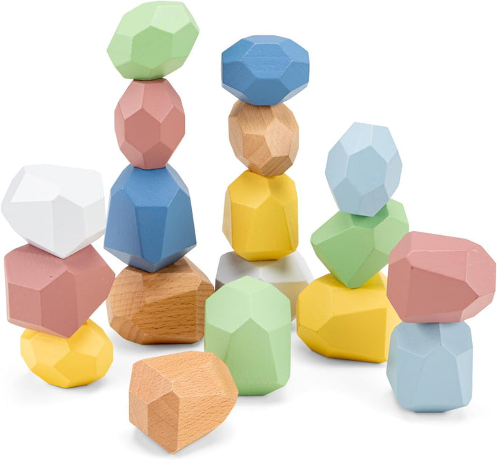 Woet® Holzspielzeug Balance Steine für Kleinkinder – Stapelspielzeug mit 18 Gleichgewichtssteinen –