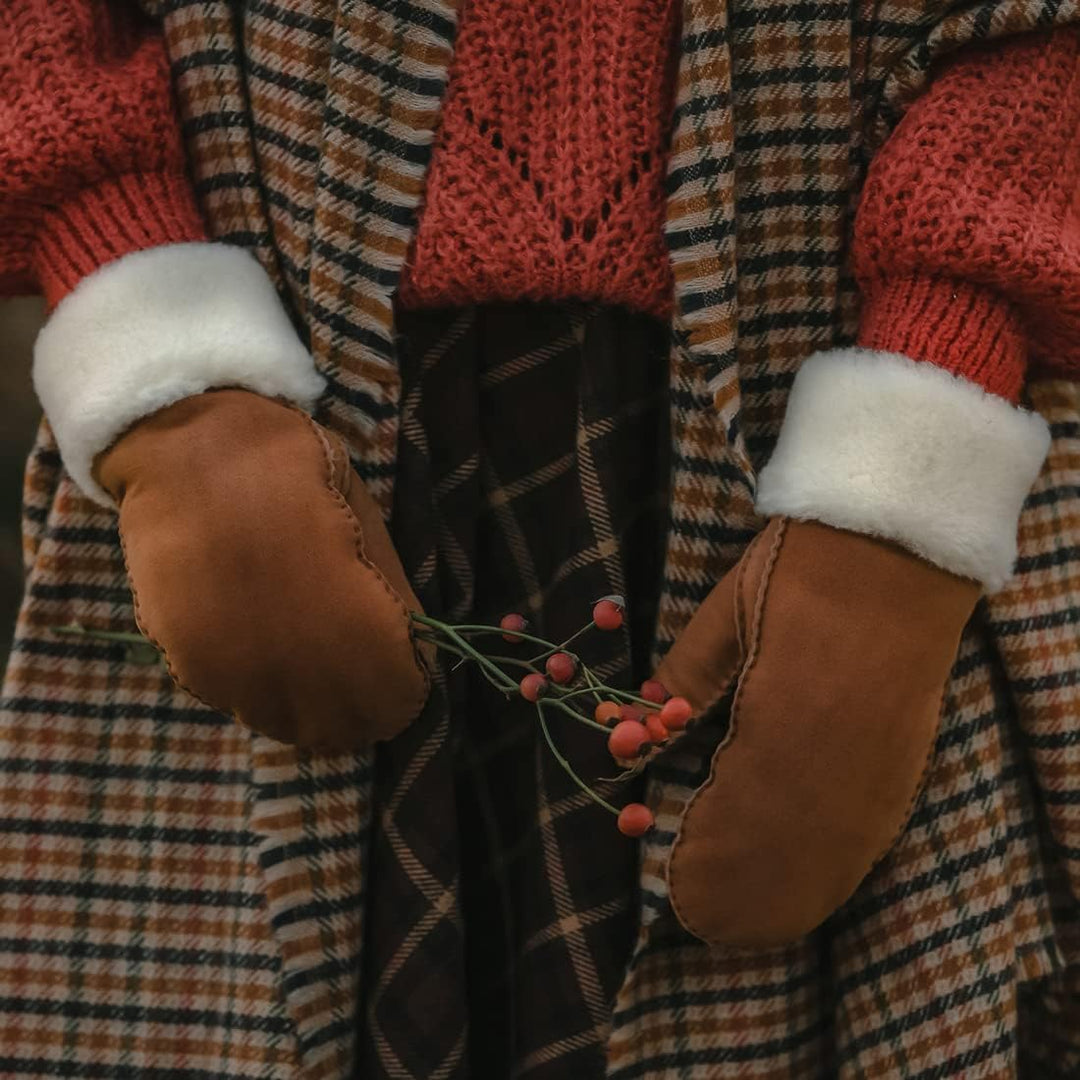 Damen Fäustlinge,Winter Schaffell Lammfell beheizte warme pelzige Stulpenhandschuhe Lederhandschuhe