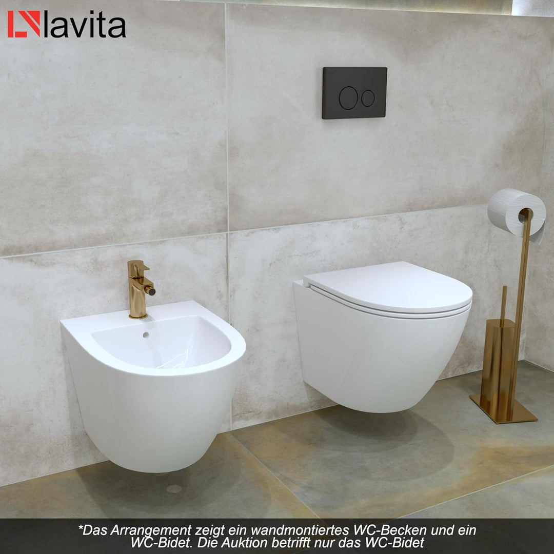 LAVITA Universal Wand Sofi Bidet, WC mit Hahnloch und Überlaufschutz aus Keramik 36,5 x 49 x 32,5 cm