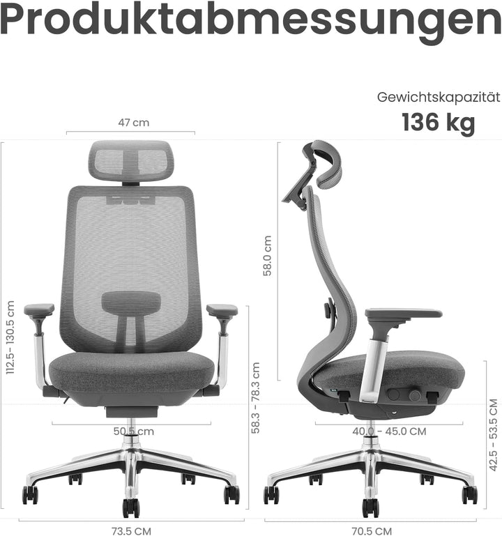 COLAMY XK Atlas Ergonomischer Bürostuhl, Netz-Chefsessel mit verstellbarem Kopfstütze, Computer Schr