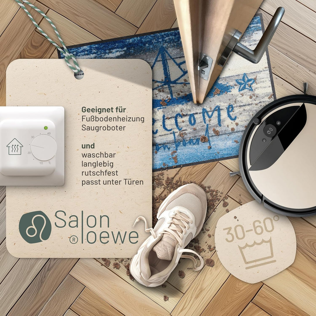 Salonloewe Papierschiffchen Fussmatte waschbar 050 x 075 cm Fussabtreter Schmutzfangmatte maritim no