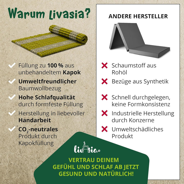 livasia Rollmatte Rollmatratze L-200x110x4,5cm, Gästebett Gästematratze 1 Person, Reisebett Kofferra