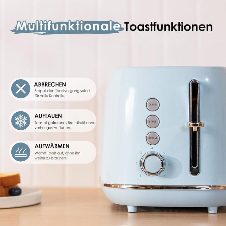Fab by Kitchen in the box Toaster 2 Scheiben, Retro Toaster aus Edelstahl mit breiten Schlitzen und