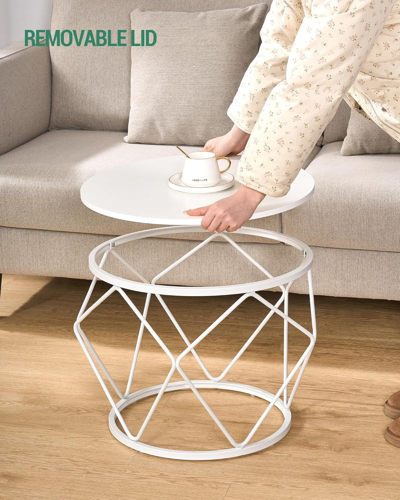 Hzuaneri Couchtisch rund, 2er Set Beistelltische, Beistelltisch-Set mit Metallrahmen, Kleiner Beiste