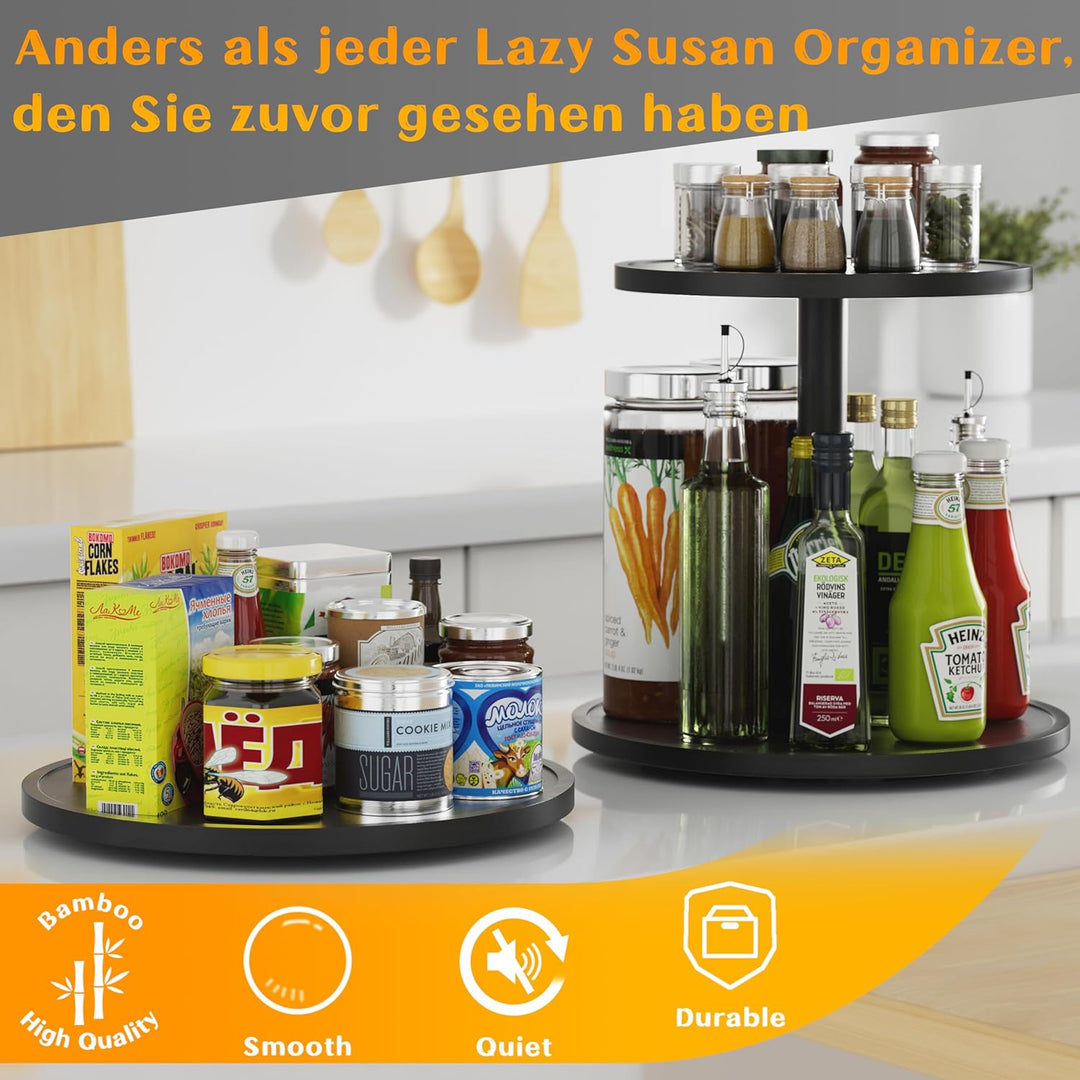 Homerays Bambus Drehteller Organizer Lazy Susan, Drehteller Küchen Organizer-22cm, Anti-Rutsch-Gewür