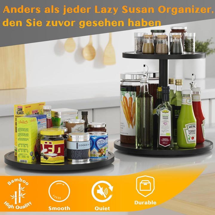 Homerays Bambus Drehteller Organizer Lazy Susan, Drehteller Küchen Organizer-22cm, Anti-Rutsch-Gewür
