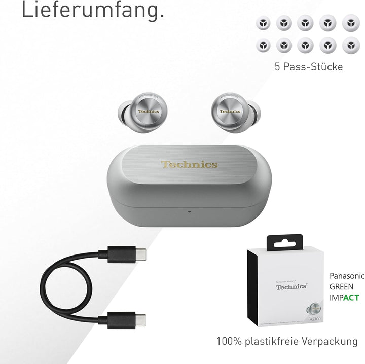 Technics EAH-AZ100E-S Kabellose Kopfhörer mit Geräuschunterdrückung, Bequeme In-Ear-Kopfhörer, Multi