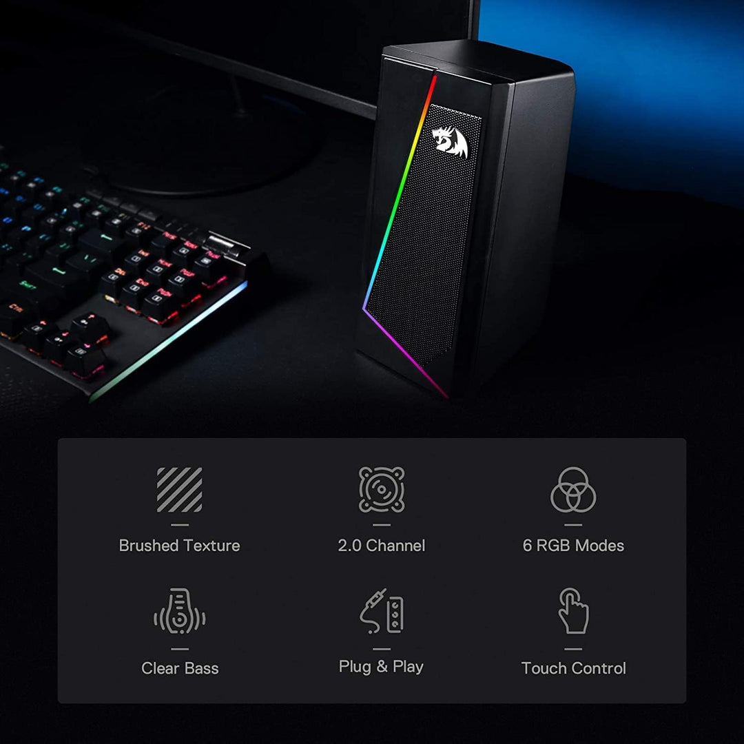 Redragon GS520 Anvil RGB Desktop-Lautsprecher, 2.0-Kanal-PC-Stereo-Lautsprecher mit 6 farbigen LED-M