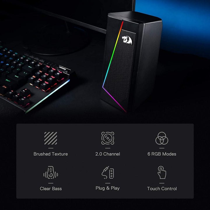 Redragon GS520 Anvil RGB Desktop-Lautsprecher, 2.0-Kanal-PC-Stereo-Lautsprecher mit 6 farbigen LED-M