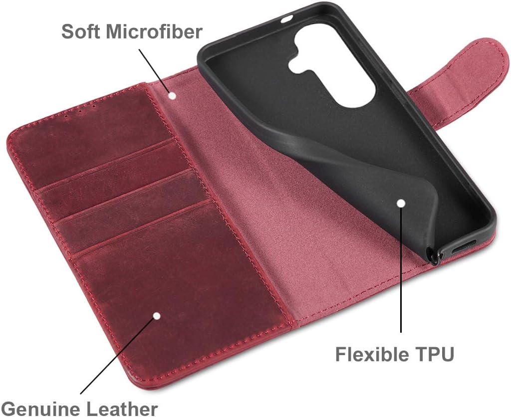 LENSUN Lederhülle für Samsung Galaxy S26, Echtleder Handyhülle [Brieftasche][RFID Schutz][Standfunkt