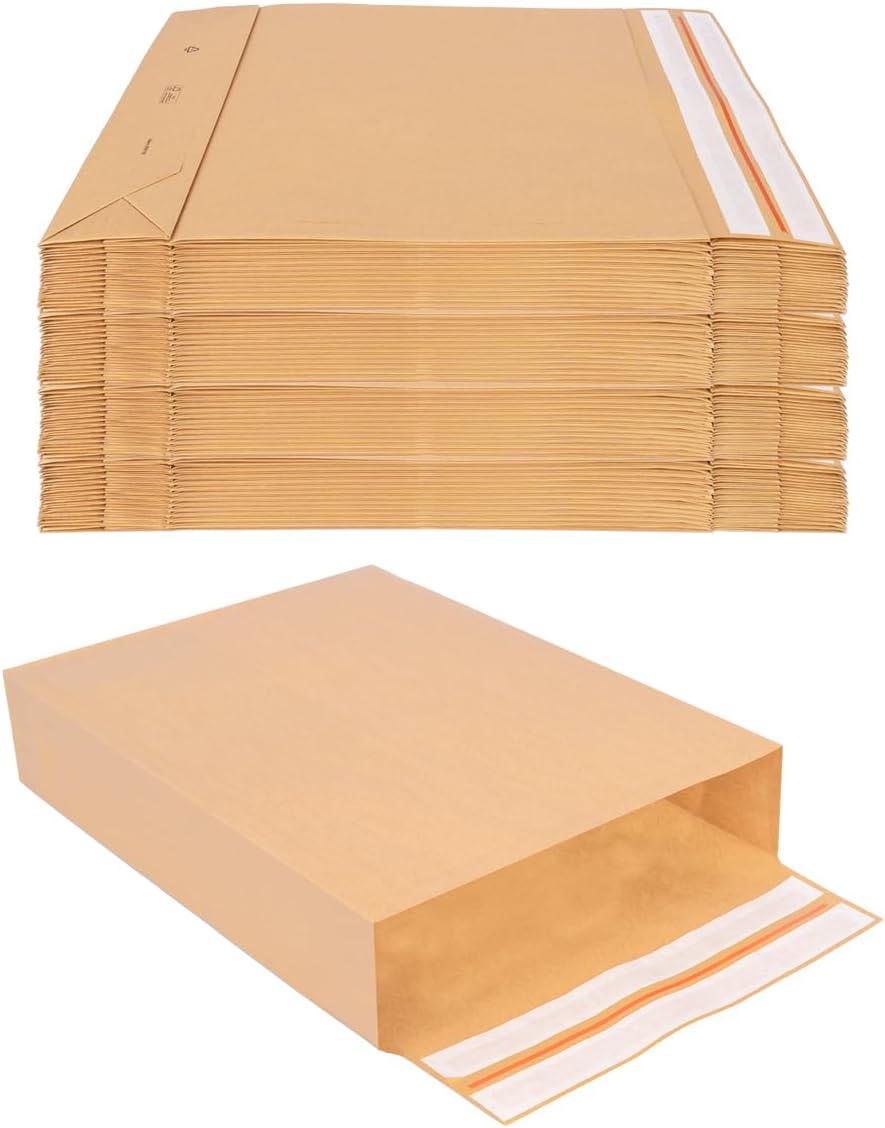 100 Faltentaschen 500x400x100 mm mit Klotzboden, doppelte Haftklebung und Aufreissfaden Versandtasch