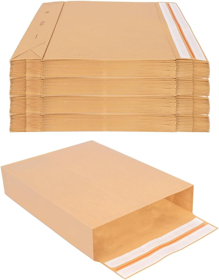 100 Faltentaschen 500x400x100 mm mit Klotzboden, doppelte Haftklebung und Aufreissfaden Versandtasch