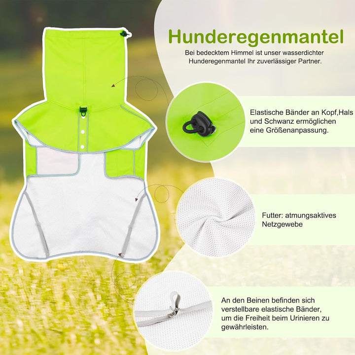 Hunderegenmantel - Wasserdichter Regenjacke für Hunde, Einstellbare Regenmantel für Mittlere, Grosse