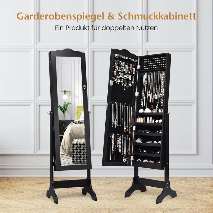 COSTWAY Schmuckschrank, Schmuckregal abschliessbar, Schmuck Spiegelschrank mit Ganzkörperspiegel für
