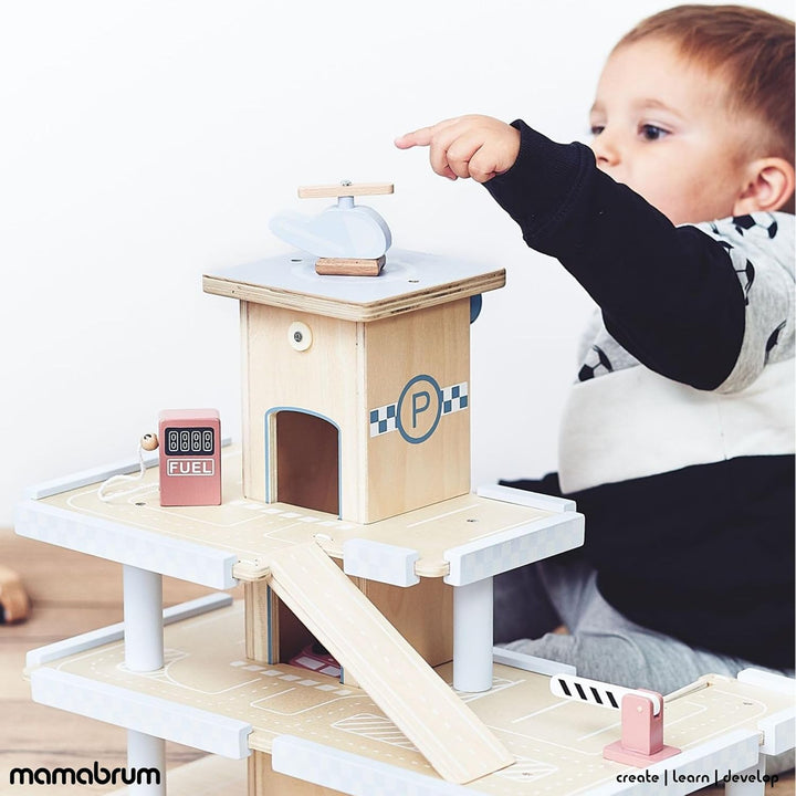 Mamabrum, Parkhaus für Kinder mit Accessoires, Auto Garage Holzgarage Kinder Holzspielzeug für Junge