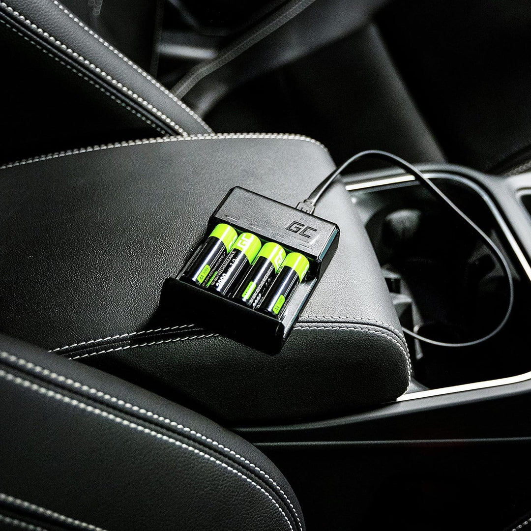 Green Cell VitalCharger Ladegerät + 2X AA 2000mAh + 2X AAA 800mAh für NI-MH AA AAA R6 R03 Mignon Akk