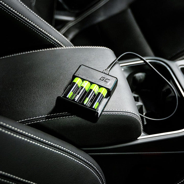 Green Cell VitalCharger Ladegerät + 2X AA 2000mAh + 2X AAA 800mAh für NI-MH AA AAA R6 R03 Mignon Akk