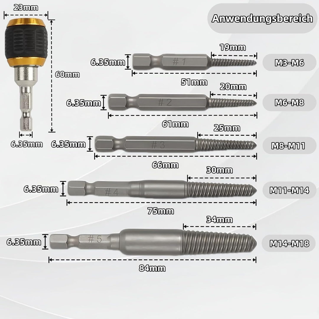 Schraubenausdreher Set, 17-teilig aus HSS 4341, Linksausdreher Set, Schrauben Entferner, Spiral Scre