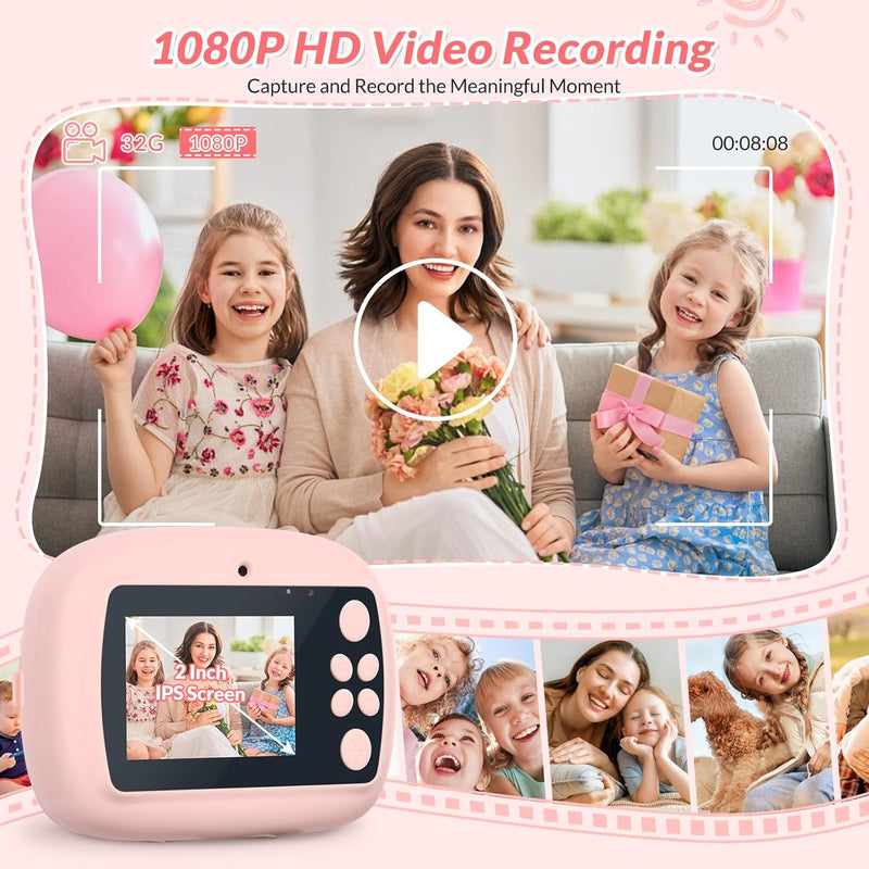 Kinderkamera Sofortbildkamera, Kamera für Kinder digitalkamera Kinder instant Camera 1080P 2,4 Zoll