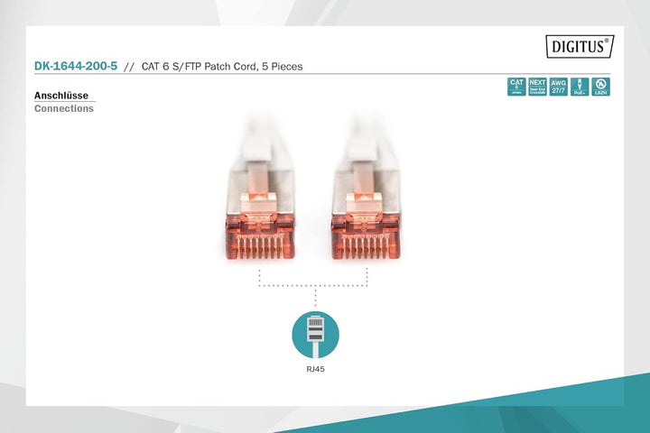DIGITUS LAN Kabel Cat 6 - 20m - 5 Stück - RJ45 Netzwerkkabel - S/FTP Geschirmt - Kompatibel zu Cat 6