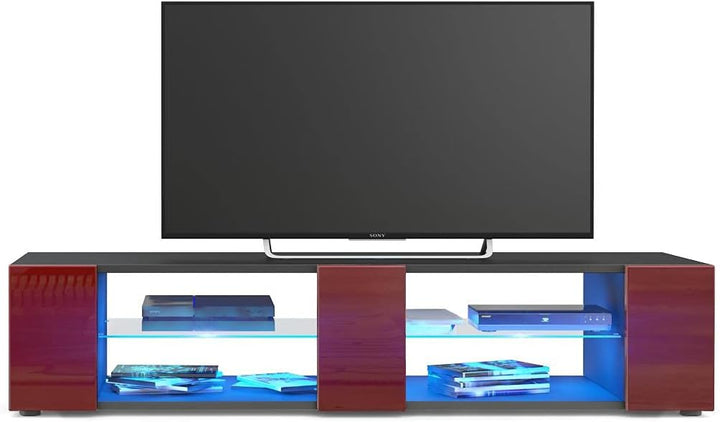 Vladon Lowboard Movie V2, TV-Kommode mit 6 offenen Fächern und Zierleisten, Schwarz matt/Bordeaux Ho