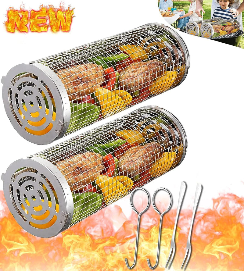 Zylindrischer Grillkorb Rauchnetz Grillzylinder Edelstahl für Gemüse Kolibrin Grillrolle Grilltromme