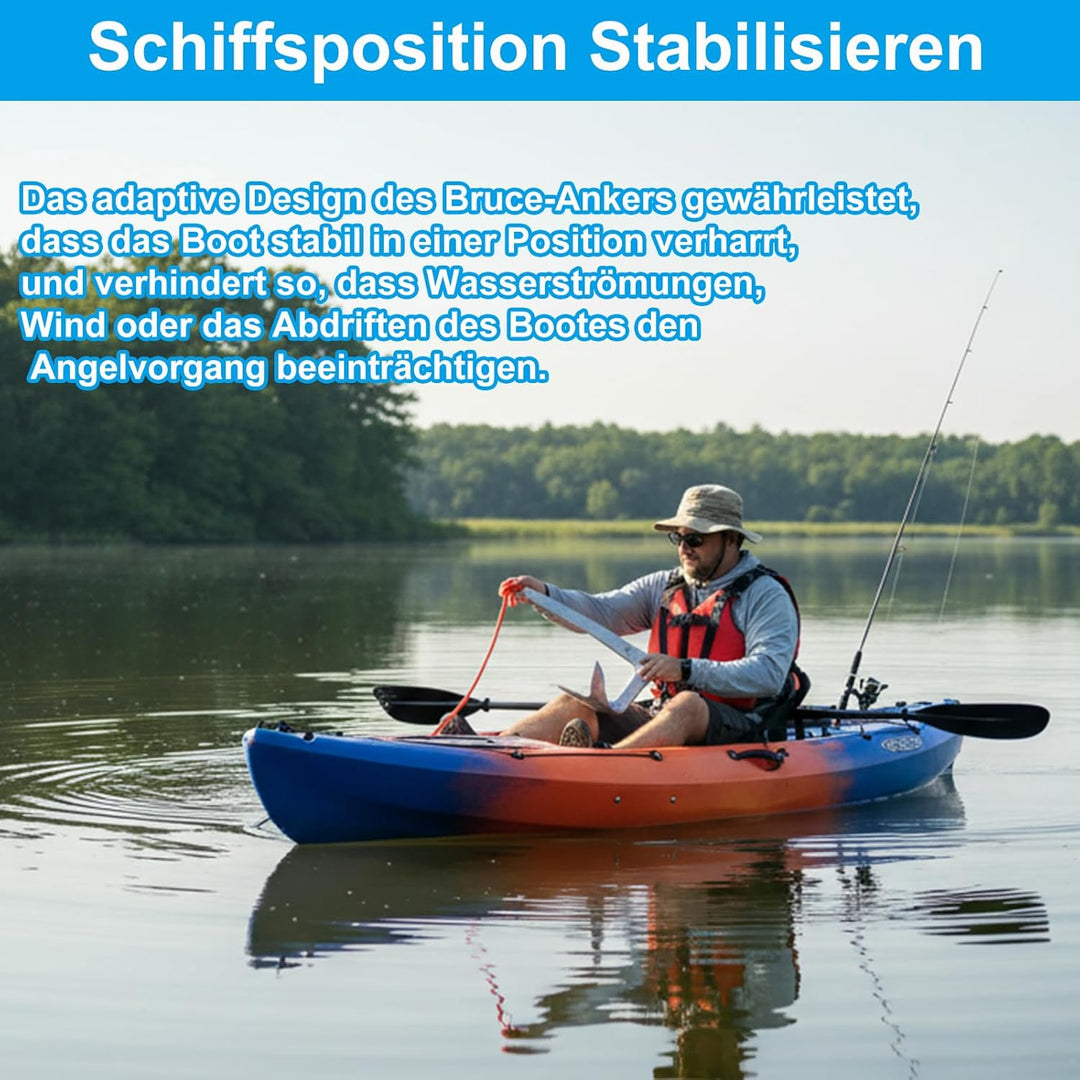 BeGrit 1KG Bruce Anker Stahl Verzinkt mit 10m reissfesten Ankerleine ø 6 mm &amp; Ankerboje Kugel Set fü