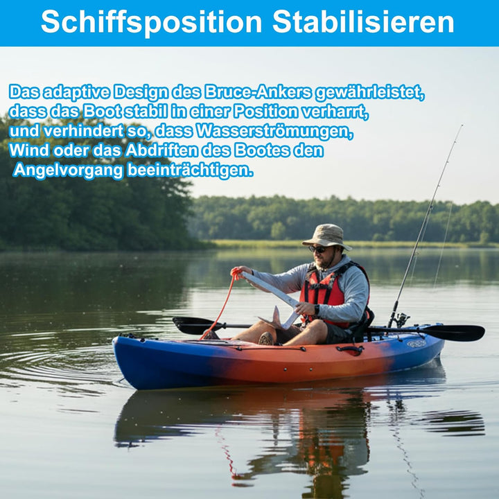 BeGrit 1KG Bruce Anker Stahl Verzinkt mit 10m reissfesten Ankerleine ø 6 mm &amp; Ankerboje Kugel Set fü