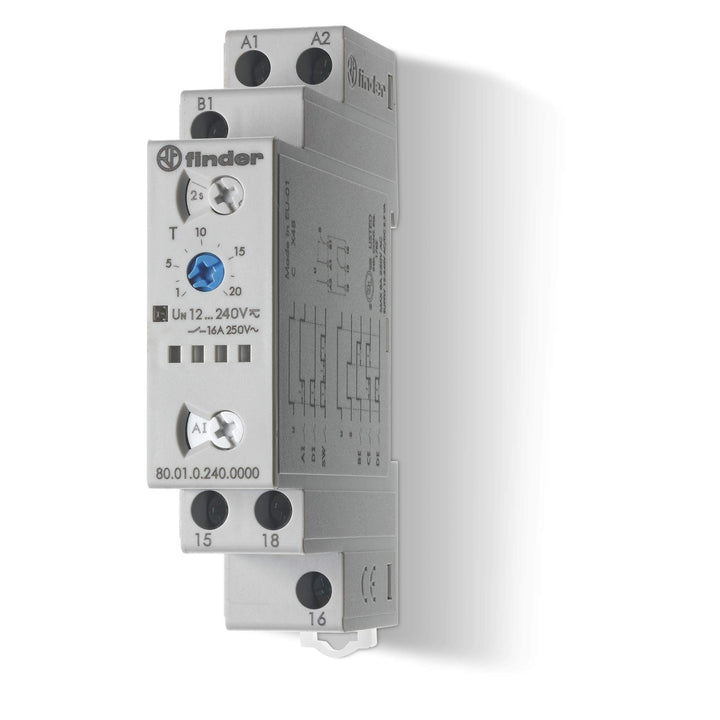 Finder 800102400000PAS Multifunktions-Zeitrelais, Multispannungseingang, RT I, 16 A 12 - 240 VAC/DC,