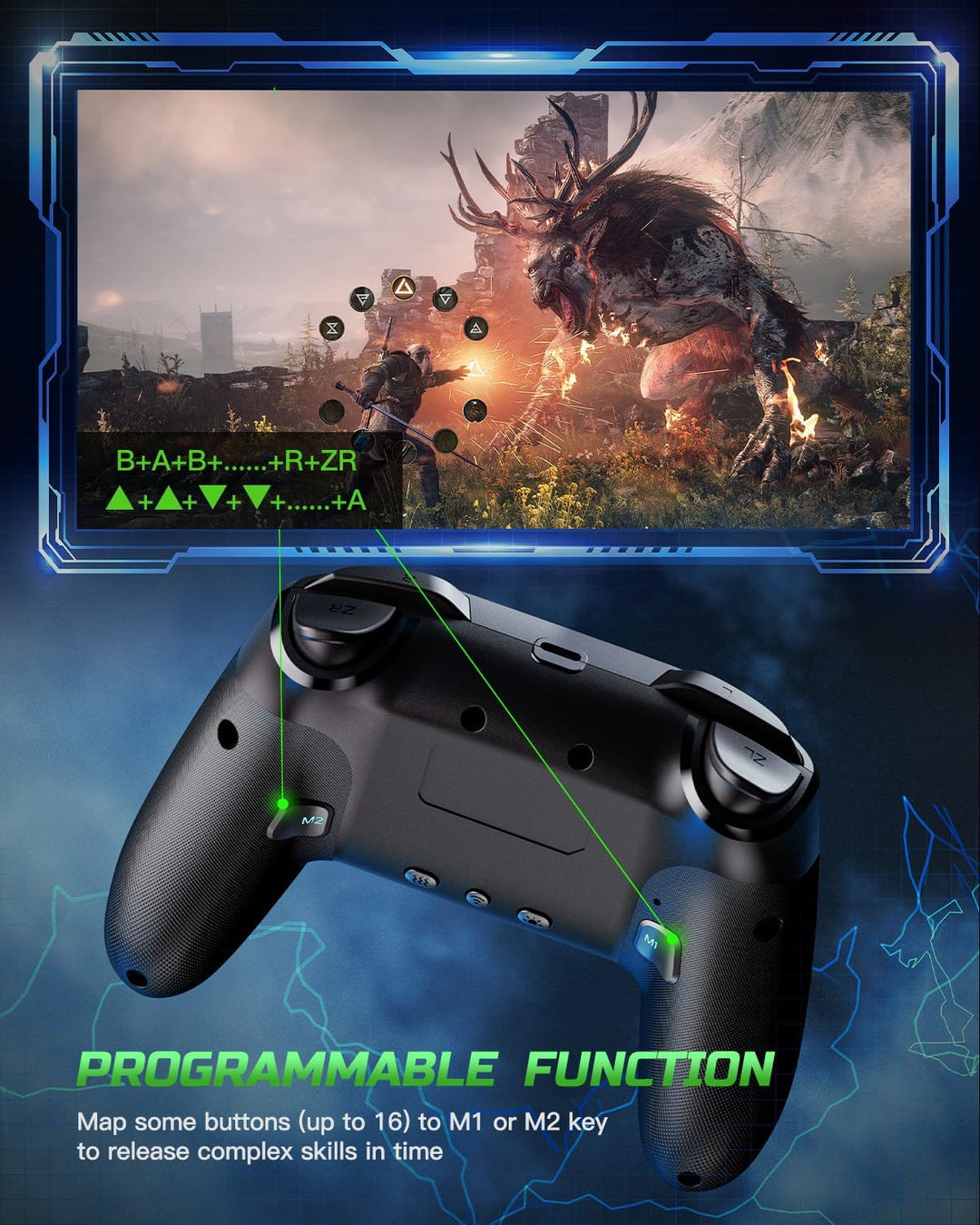 VOYEE Switch Controllers kompatibel mit Switch/Lite/OLED/Windows, 1000mAh Programmierbar RGB Blitz L