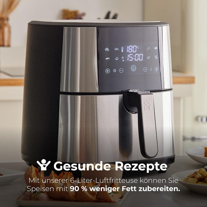 MasterPro Foodies - Fritteuse Ohne Öl, AirFryer XXL, 6L Fassungsvermögen und 1800W Leistung, 90% wen