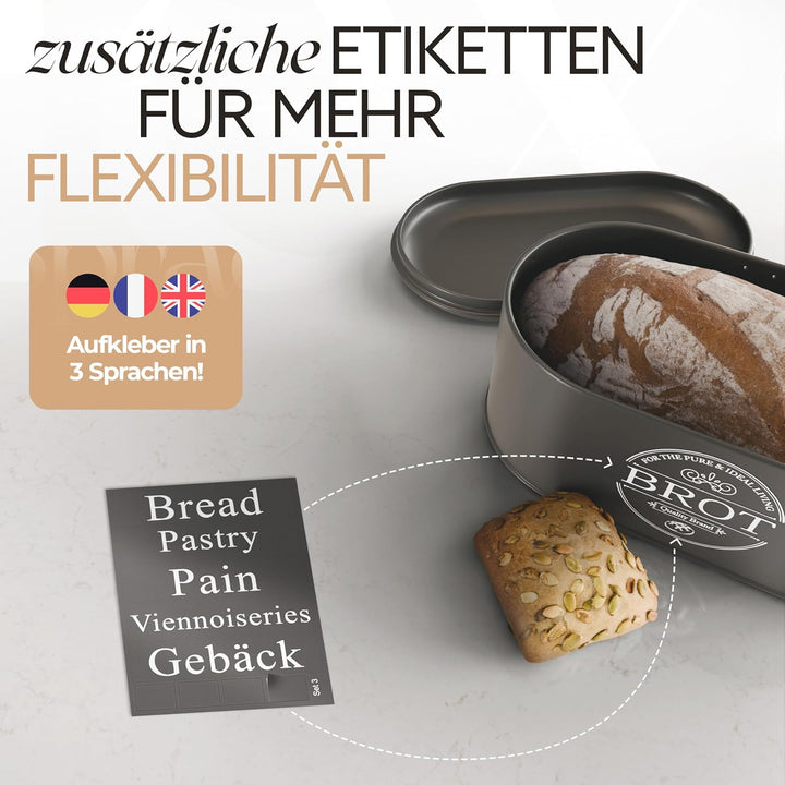 IDEALTASTIC® Premium 2-in-1 Brotkasten schwarz mit effizientem Schneidebrett-Deckel I Länger frischh