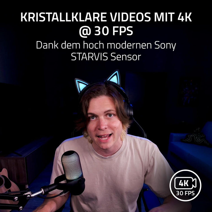 Razer Kiyo V2 - Webcam 4K @ 30 FPS und KI-Autofoku - Automatik für Belichtung, Weissabgleich, Bildra