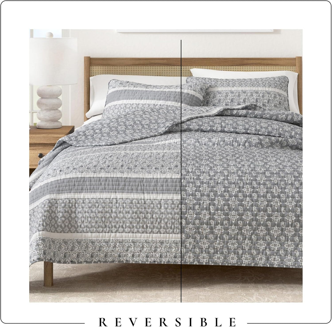 Great Bay Home Bettwäsche-Set, 3-teilig, wendbar, graue Steppdecke mit 2 Kissenbezügen, leicht, alle