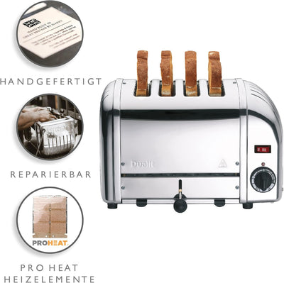 Dualit Classic Vario Toaster 4 Scheiben - Toaster Edelstahl Handgefertigt in GBR - Unique ProHeat® E