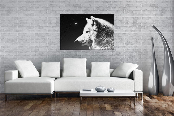 deyoli einsamer stolzer Wolf Format: 80x60 Effekt: Schwarz&Weiss als Leinwandbild, Motiv fertig gera