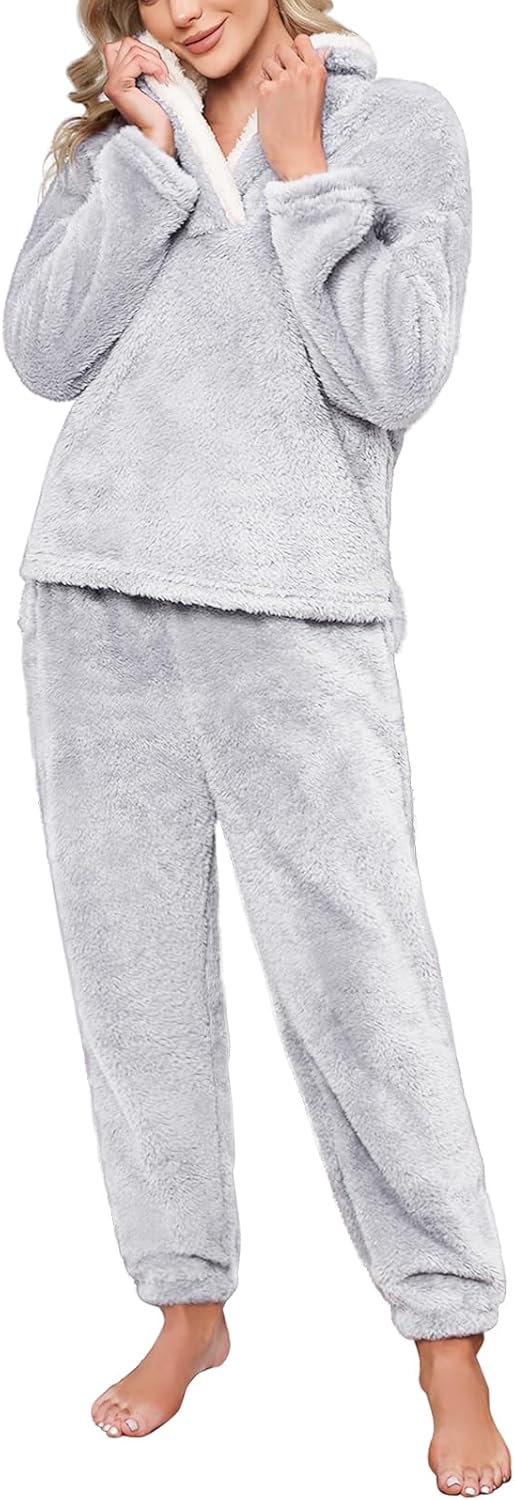 Niwicee Schlafanzug Damen Lang Pyjama Damen 2-Set, Hausanzug Damen Kuschelig Weich Nachtwäsche Sleep
