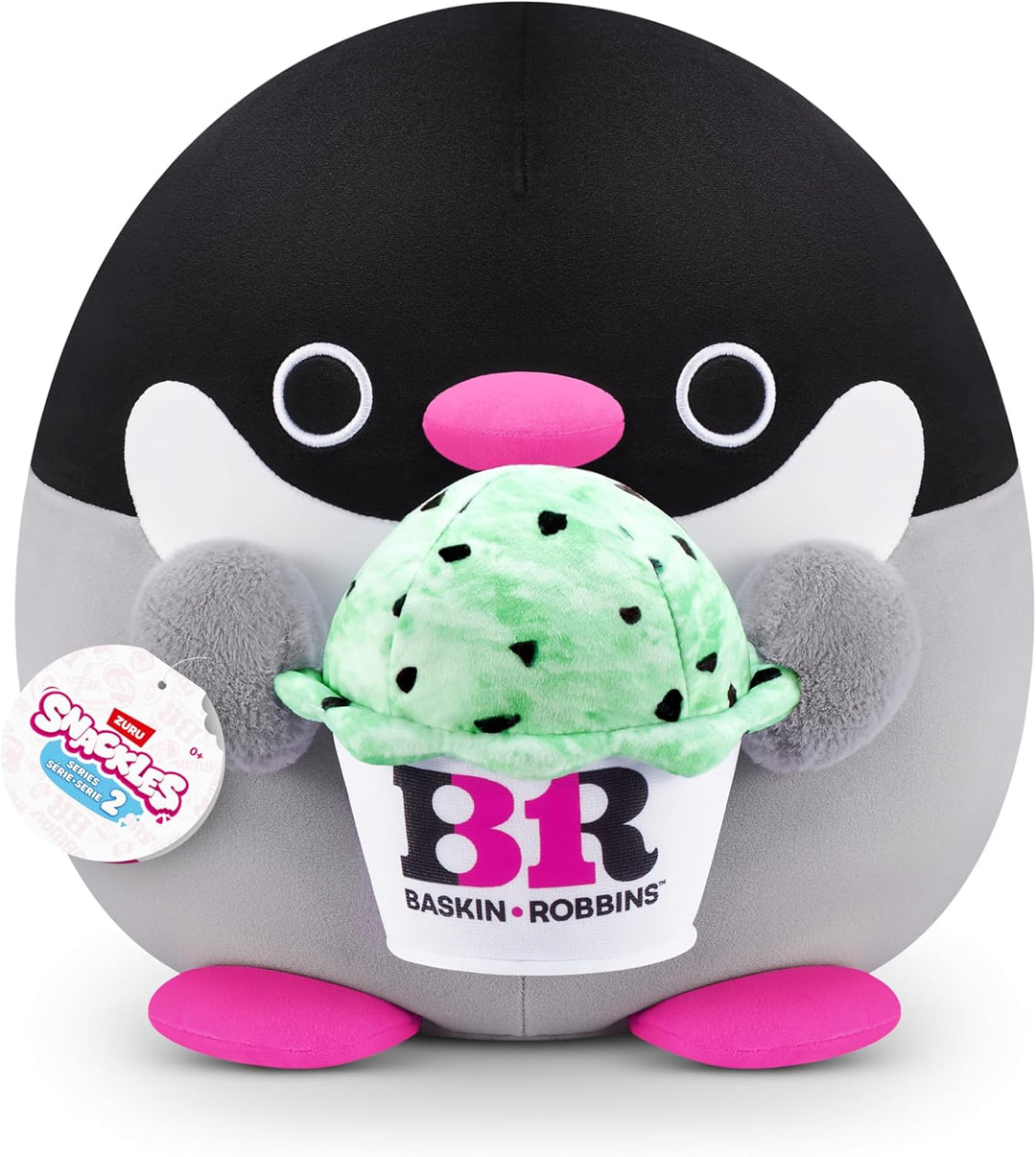 Snackles, Series 2, Penguin (Baskin Robbin), Plush Toy, Cuddly Squishy Comfort Plush with License Sn