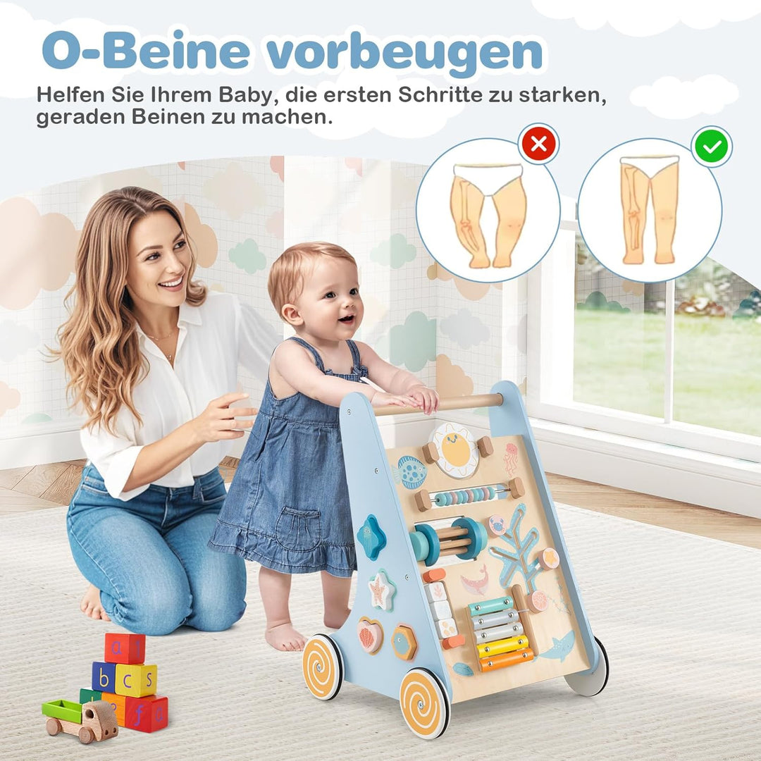 GOPLUS Lauflernwagen Holz, höhenverstellbarer Baby Lauflernhilfe, Baby Walker zum Schieben und Ziehe