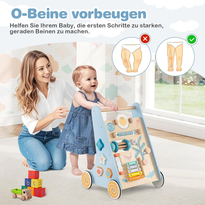 GOPLUS Lauflernwagen Holz, höhenverstellbarer Baby Lauflernhilfe, Baby Walker zum Schieben und Ziehe