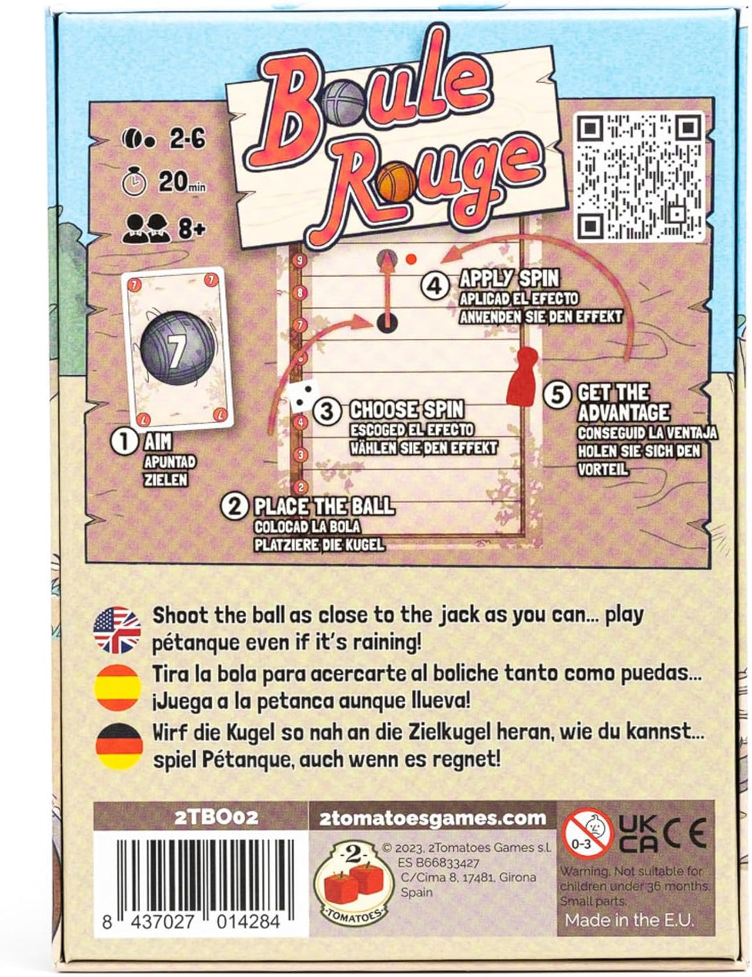 2Tomatoes Games | Boule Rouge | Brettspiel für Teams | Würfel werfen | Über Ihre Bälle zum Boliche!