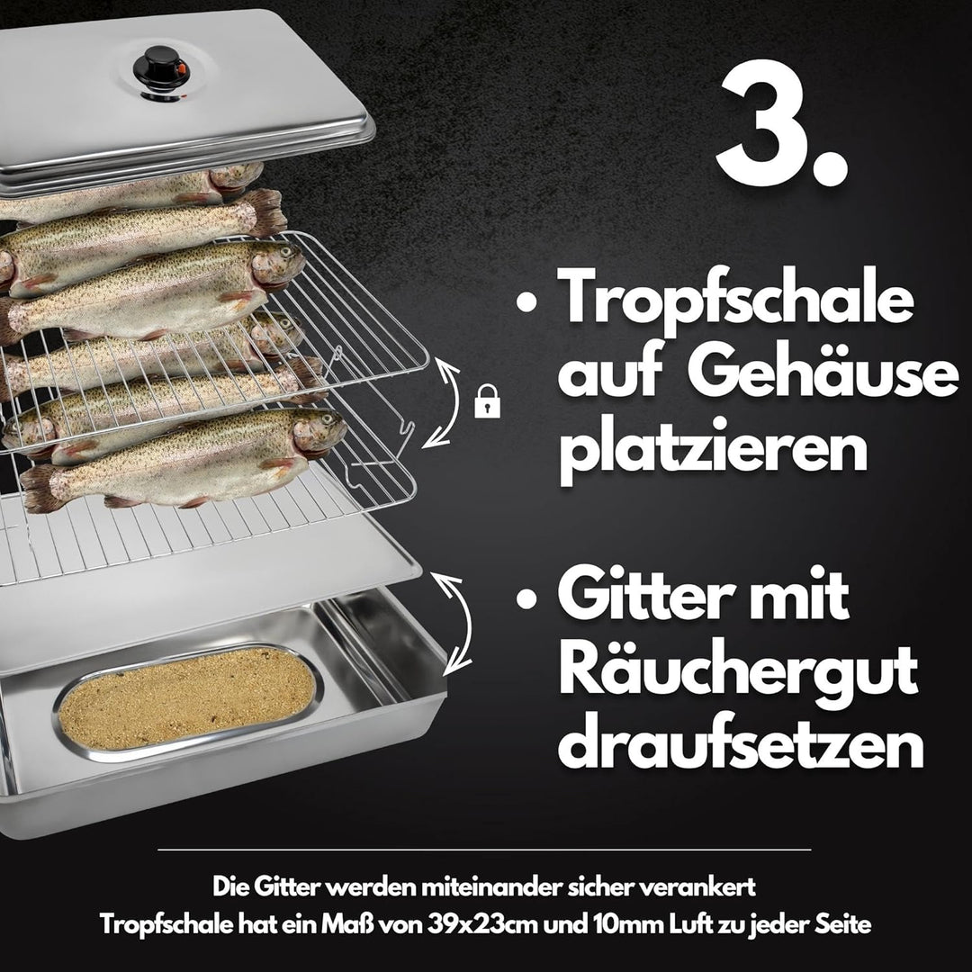 Eversmoke Deluxe Edelstahl Tischräucherofen Set mit Zubehör | Räucherofen mit Räuchermehl, Räucherge
