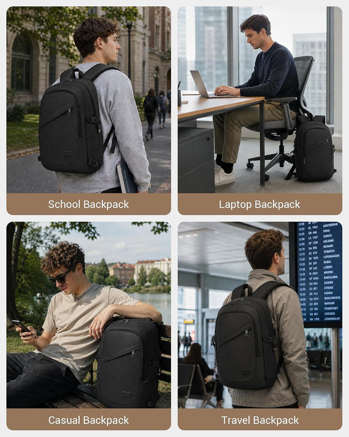 Kono Laptop-Rucksack Diebstahlsicherung Reisen Geschäft Arbeiten Computer Schwarz, Schwarz