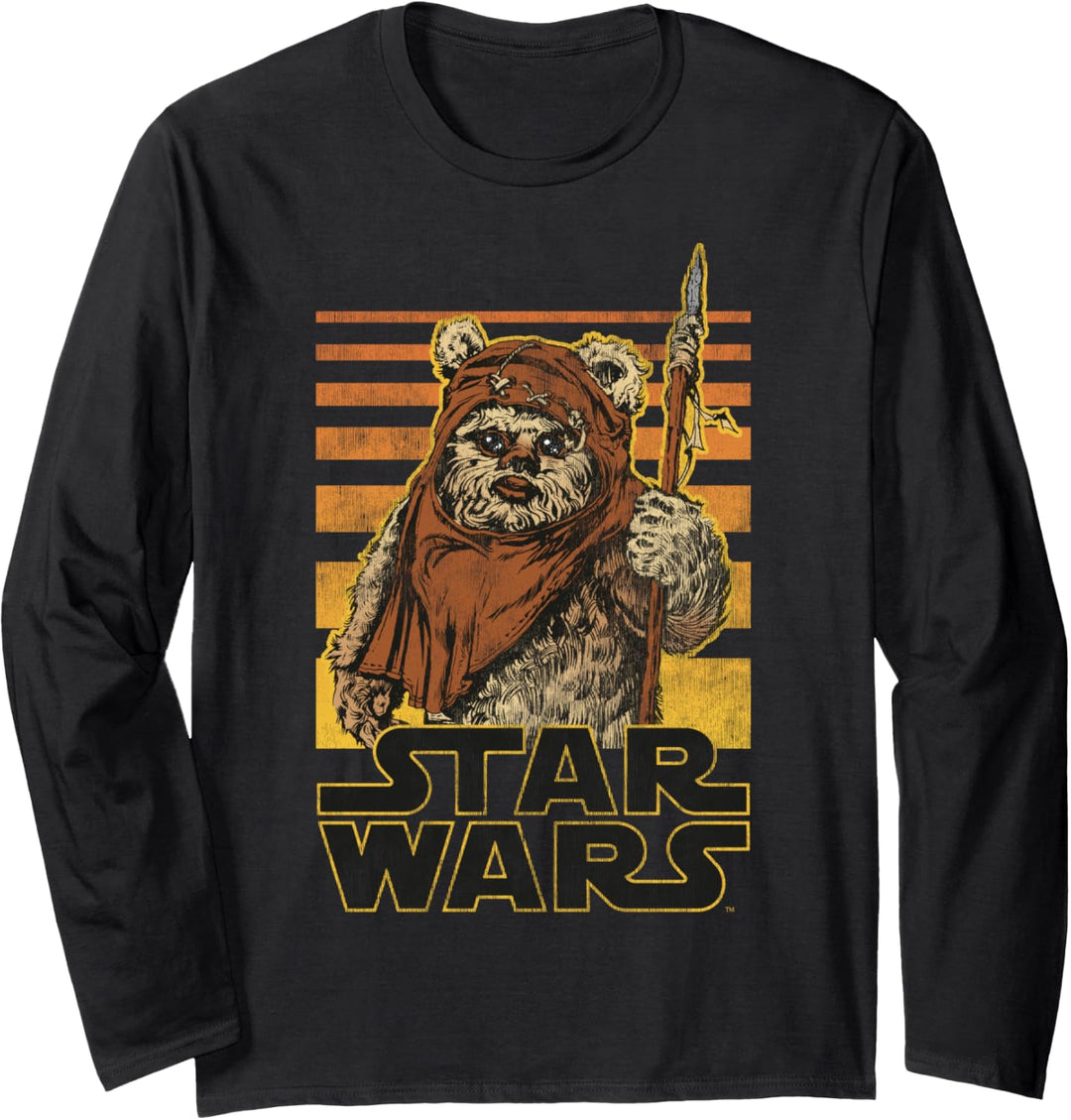 Star Wars Wicket Retro Ewok Sunset Halftone Langarmshirt