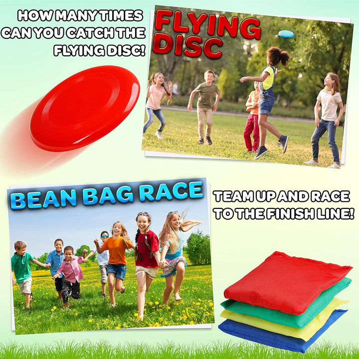 Outdoor Spiele für Kinder Set Gartenspiele für Kinder Sackhüpfen Eierlaufen Tauziehen Dosenwerfen Hi