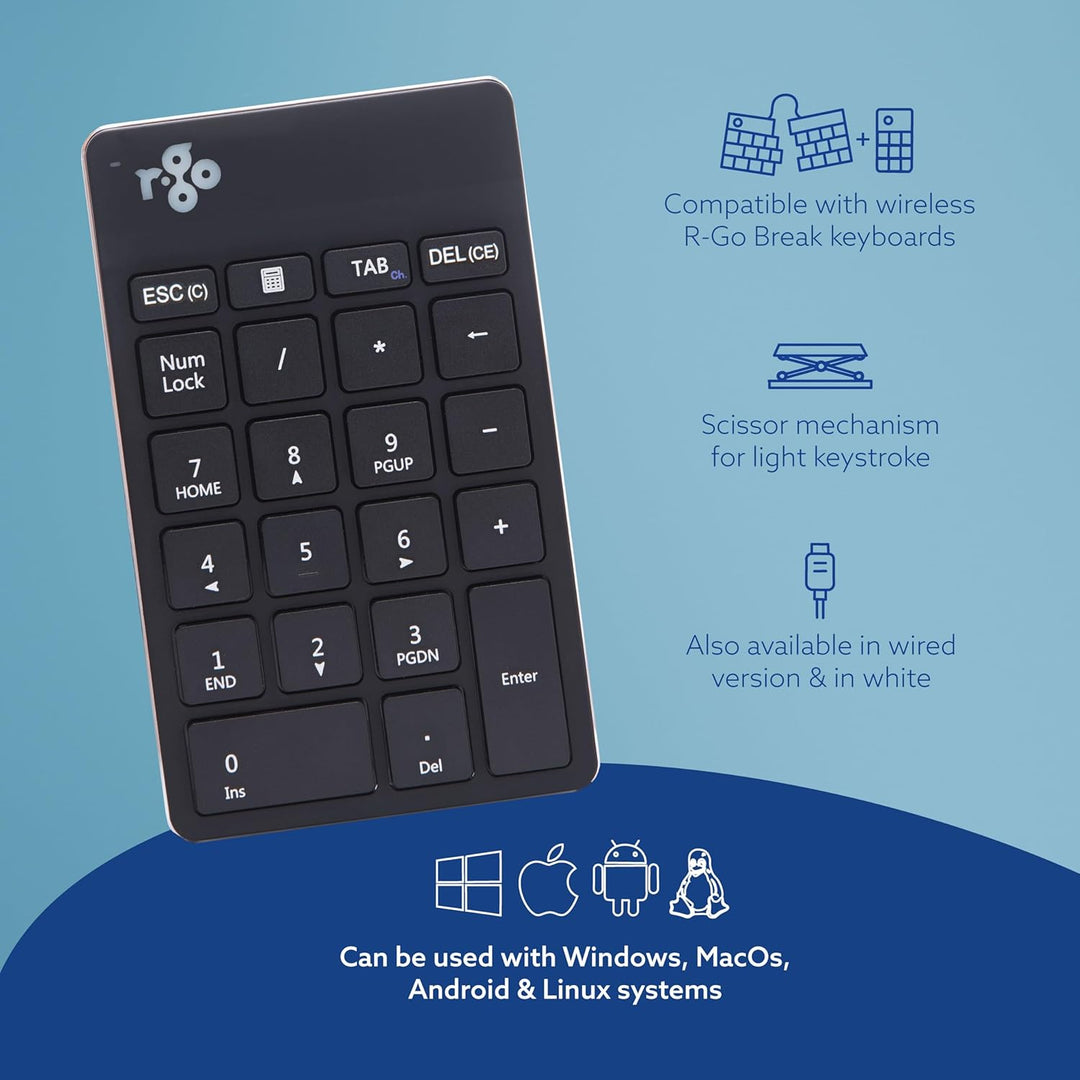 R-Go Numpad Break, Mit Anti-RSI-Software, Bluetooth kabellos Ziffernblock, Numerische Tastatur für C