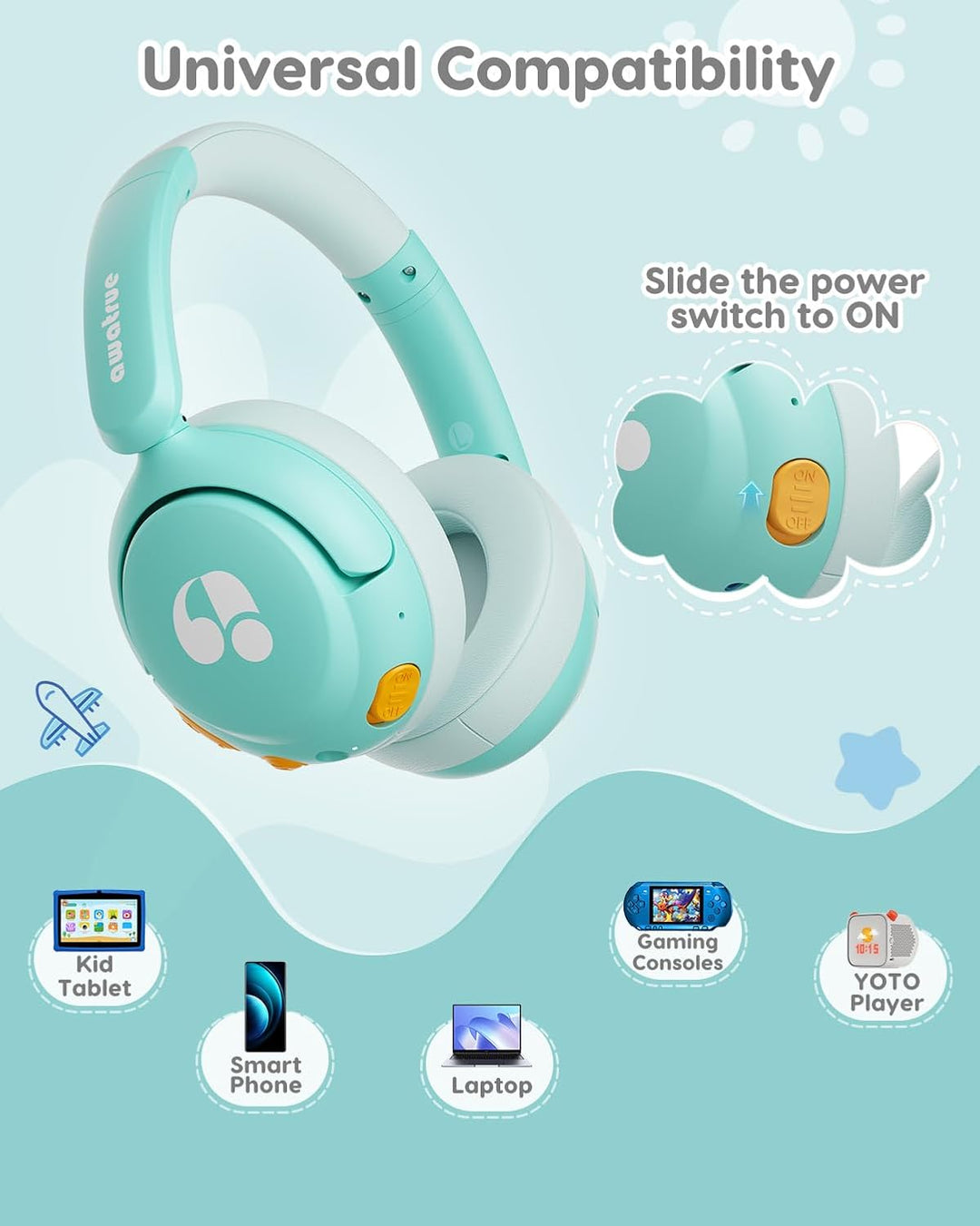 Bluetooth Kopfhörer Kinder, 85dBA Sicheres Volumen, Bluetooth 5.4, BPA Frei/CPC Zertifiziert, 75 Std