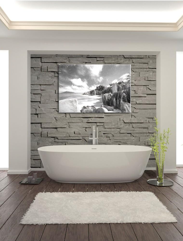 Pixxprint Seychellen Strand Kunst / 100x70cm Leinwandbild bespannt auf Holzrahmen/Wandbild Kunstdruc