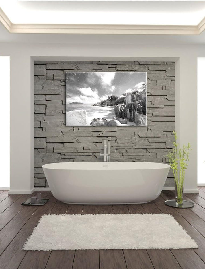 Pixxprint Seychellen Strand Kunst / 100x70cm Leinwandbild bespannt auf Holzrahmen/Wandbild Kunstdruc